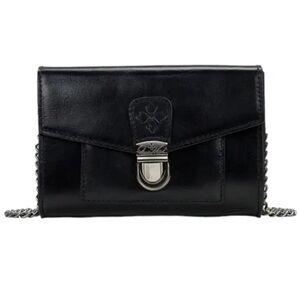 PATRICIA NASH Handbag Leather Bishop Crossbody Bag Black Silver Purse AUTHENTIC